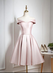 Ball Gown, Lovely Pink Satin Off Shoulder Knee Length Formal Dress, Homecoming Dress