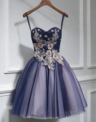 Prom Dress Glitter, Lovely Purple-Blue Knee Length Flowers Sweetheart Homecoming Dress, Short Prom Dress