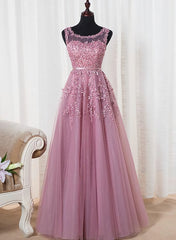 Prom Dresses 2023 Black, Lovely Round Neckline Tulle Long Prom Dress, Cute A-line Formal Dress
