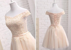Prom Dresses Gold, Lovely Tulle Cap Sleeves Party Dresses, Bridesmaid Dress for Sale