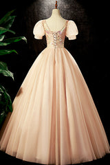Mermaid Wedding Dress, Lovely Tulle Sequins Long Prom Dress, A-Line Short Sleeve Evening Party dress