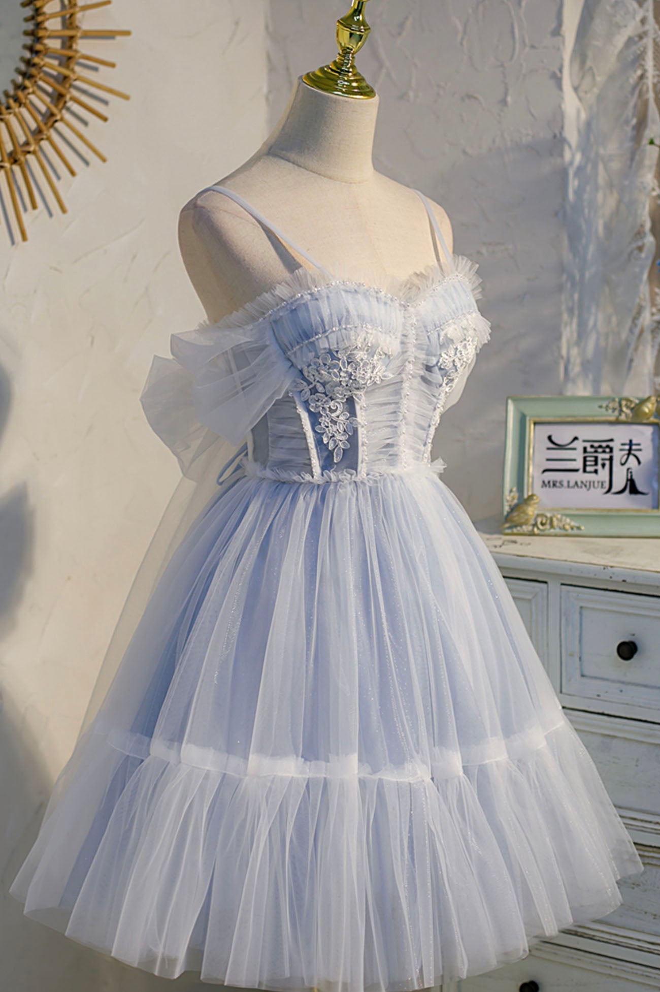 Homecoming Dress Modest, Lovely Tulle Spaghetti Strap Short Prom Dresses, A-Line Lace Homecoming Dresses