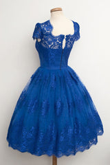 Evening Dress Near Me, Luxurious Royal Blue Homecoming Dress,Scalloped-Edge Ball Knee-Length Dress