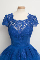 Evening Dresses Near Me, Luxurious Royal Blue Homecoming Dress,Scalloped-Edge Ball Knee-Length Dress