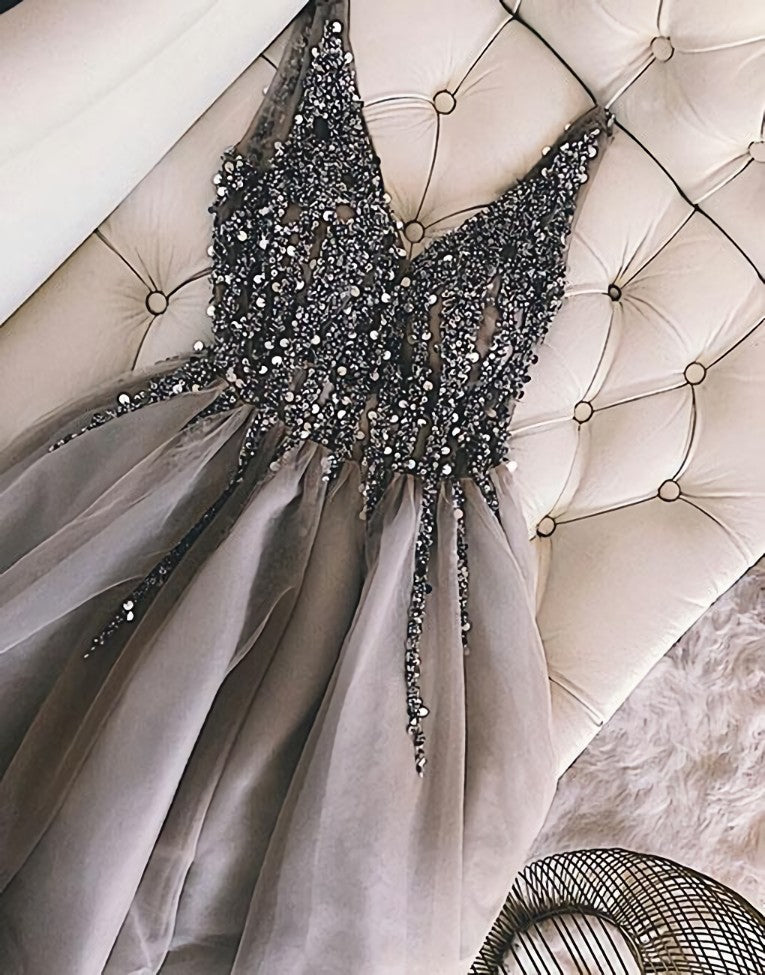 Unique Wedding Ideas, Luxurious Sequins Beaded V-neck Tulle Homecoming Dresses Short Party Dress