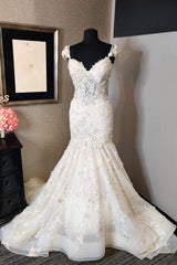 Wedsing Dress Styles, Luxury Mermaid Sweetheart Lace Backless Wedding Dress