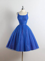 Maxi Dress, Royal Blue Spaghetti straps Tulle A-line Short Prom Dress