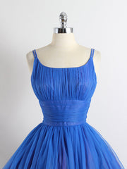 Gold Prom Dress, Royal Blue Spaghetti straps Tulle A-line Short Prom Dress