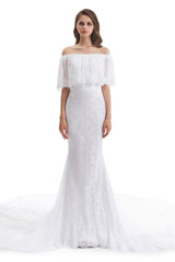 Wed Dresses Vintage, Mermaid Lace Off the Shoulder Wedding Dresses With Train