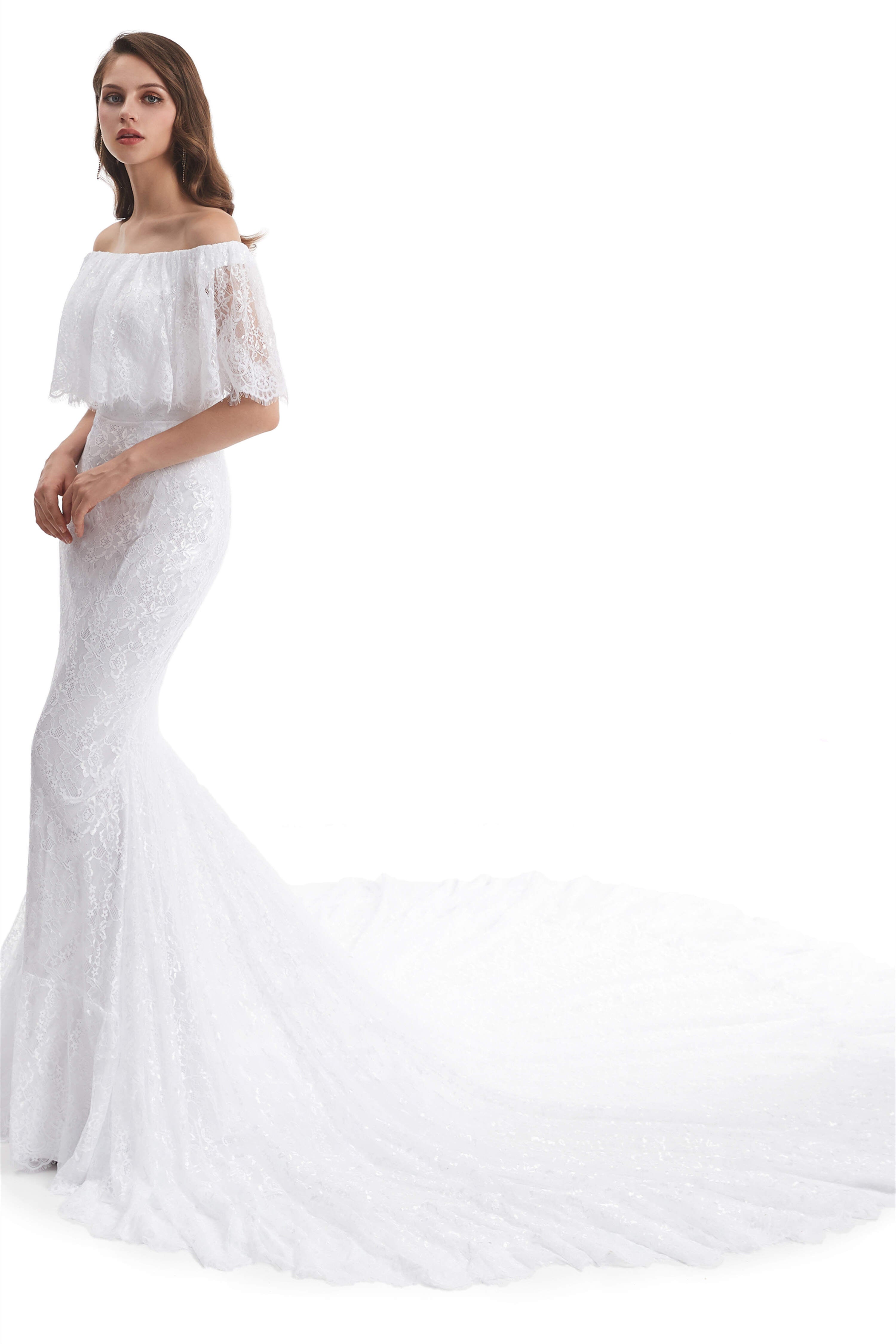 Wedding Dresses Trend, Mermaid Lace Off the Shoulder Wedding Dresses With Train
