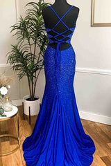Party Dresses Halter Neck, Mermaid Long Red Prom Dress with Rhinestones,Royal Blue Bodycon Dresses