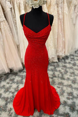 Backless Prom Dress, Mermaid Long Red Prom Dress with Rhinestones,Royal Blue Bodycon Dresses