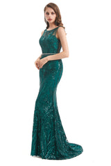 Dinner Dress, Mermaid Pattern Sleeveless Lace Prom Dresses with Belt