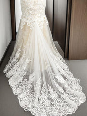 Wedding Dresses Inspiration, Mermaid Scoop Applique Sweep Train Tulle Wedding Dress