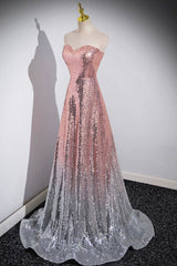 Bridesmaid Dress Dusty Blue, Mermaid Sequins Long Prom Dress, Sparkling Sweetheart Neckline Ombre Evening Dress