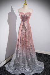 Long Sleeve Wedding Dress, Mermaid Sequins Long Prom Dress, Sparkling Sweetheart Neckline Ombre Evening Dress