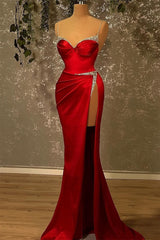 Stunning Dress, Mermaid Spaghetti Strap Sweetheart Floor-length Sleeveless Red High Split Prom Dresses