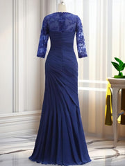 Party Dresses For Christmas, Mermaid Sweetheart 3/4 Sleeves Pleated Floor-Length Chiffon Mother of the Bride Dress