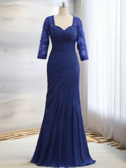 Party Dress Names, Mermaid Sweetheart 3/4 Sleeves Pleated Floor-Length Chiffon Mother of the Bride Dress
