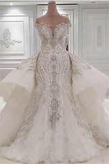 Wedsing Dress Princess, Mermaid Sweetheart Floor Length Wide Hem Tulle Beading Wedding Dress