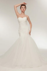 Wedding Dress Under 5008, Mermaid Sweetheart White Tulle Wedding Dresses with Appliques