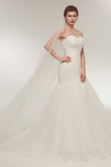 Wedding Dress Back, Mermaid Sweetheart White Tulle Wedding Dresses with Appliques