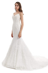 Wedding Dress Fashion, Mermaid Tulle Appliques Sequins Spaghetti Straps Wedding Dresses