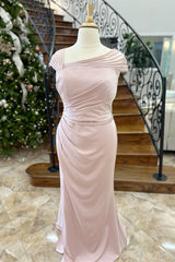 Party Dresses For Ladies 2036, Pink Asymmetrical Mermaid Satin Long Mother of Bride Dress