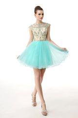 Prom Dresses Gowns, Mint Green Beaded Short Homecoming Dresses