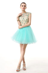 Prom Dress Gowns, Mint Green Beaded Short Homecoming Dresses