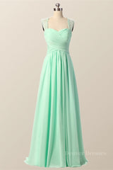 Evening Dresses 37, Mint Green Pleated Chiffon Long Bridesmaid Dress
