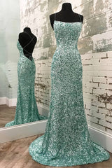 Prom Dress Black, Mint Green Sparkly Mermaid Prom Dress,Long Backless Evening Dresses