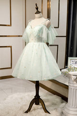 Prom Dresses With Short, Mint Green Tulle Lace Short Homecoming Dress, A-Line Mini Party Dress