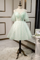 Prom Dresses For Teen, Mint Green Tulle Lace Short Homecoming Dress, A-Line Mini Party Dress