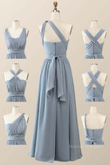 Party Dress Outfits Ideas, Misty Blue Chiffon Convertible Bridesmaid Dress