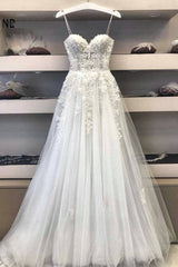 Wedding Dress For, Modest Long A Line Sweetheart Lace Tulle Wedding Dress
