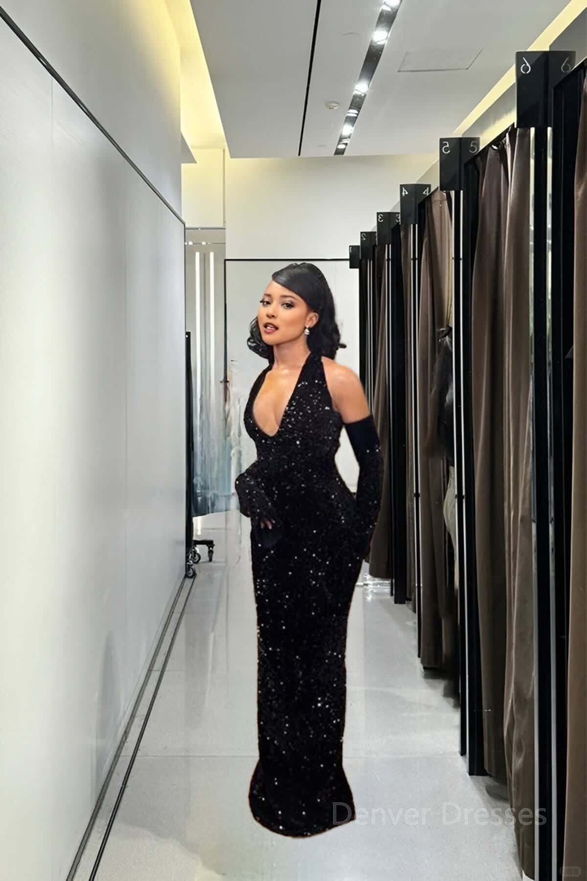 Modest Mermaid Sequin Prom Dresses 22th Birthday Outfits With Gloves Main image