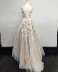 Wedding Aesthetic, Modest Prom Dresses Tulle Cap Sleeves Lace Embroidery