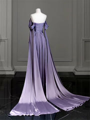 Homecoming Dresses Freshman, Modest Purple Satin Long Prom Dress,Purple Evening Dress