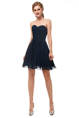 Formal Dress, A Line Strapless Knee Length Chiffon Homecoming Dresses