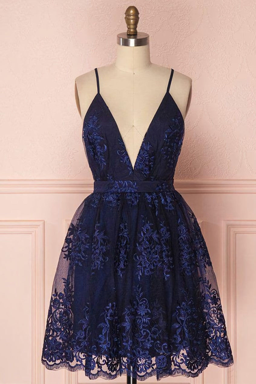 Party Dress Ideas, Navy Blue Homecoming Dress, Homecoming Dress with Appliques