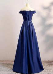 Bridesmaid Dress Color Schemes, Navy Blue Satin Long Party Dress , Long Bridesmaid Dresses
