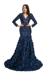 Homecoming Dress Online, Sequins Mermaid Long V Neck Prom Dresses Full Sleeve