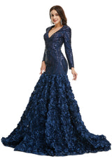 Homecoming Dresses 2042, Sequins Mermaid Long V Neck Prom Dresses Full Sleeve
