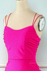 Party Dresses For Christmas, Neon Pink Beaded Tight Mini Dress