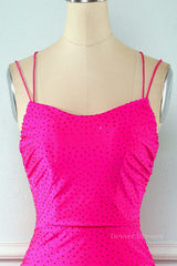 Party Dress For Christmas, Neon Pink Beaded Tight Mini Dress