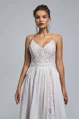 Weddings Dress Lace, Spaghetti Straps Beach Wedding Dresses With Adjustable Drawstring