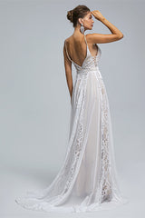Wedding Dressed Lace, Spaghetti Straps Beach Wedding Dresses With Adjustable Drawstring