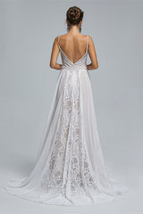 Wedding Dresse Lace, Spaghetti Straps Beach Wedding Dresses With Adjustable Drawstring