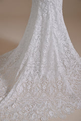 Wedding Dress Deals, Sweetheart Puff Sleeve Off the Shoulder Lace Long Wedding Dresses